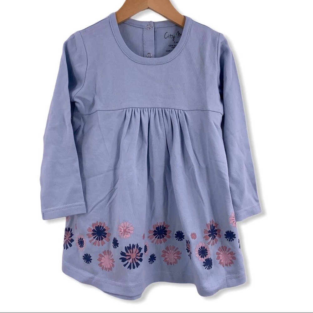 City Mouse Blue Organic Cotton Dress Long Sleeve‎ Size 3 Year New